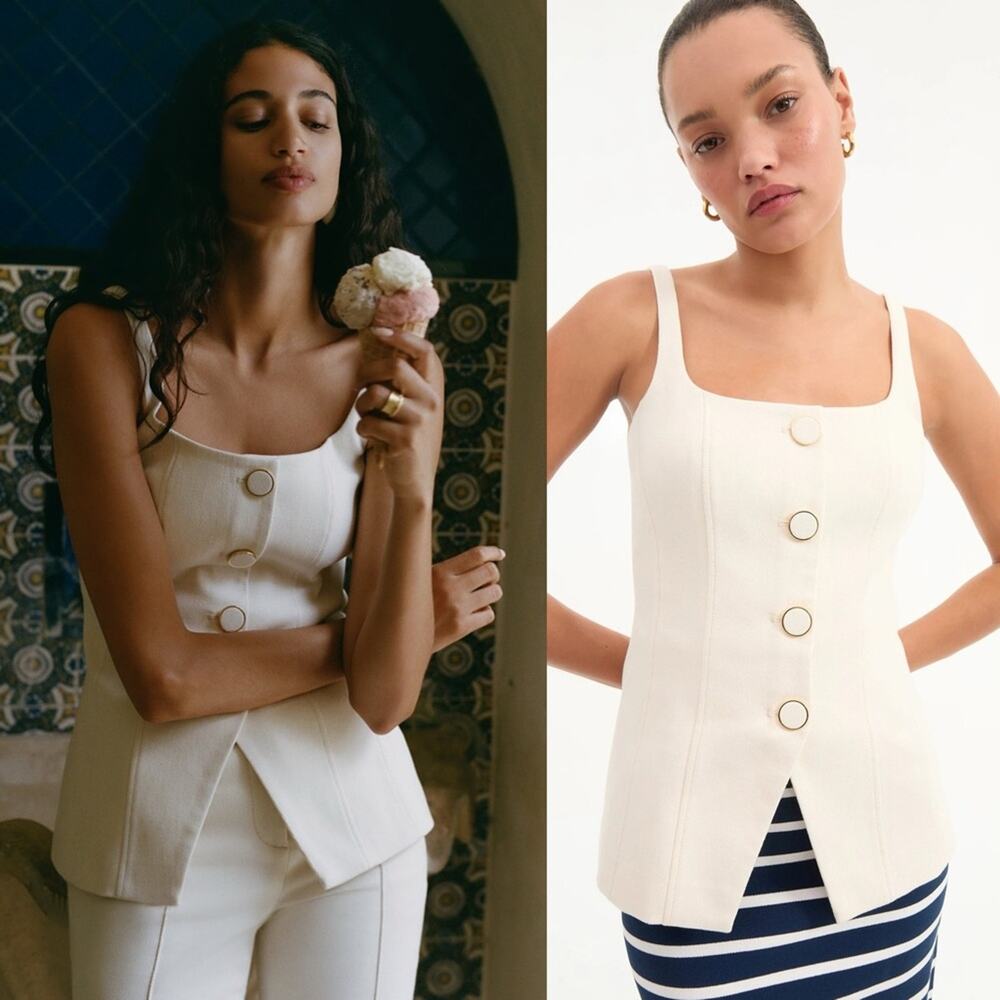 Veronica Beard Liana Button Up Vest in Ecru 10